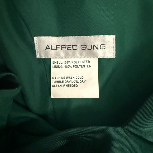 Alfred Sung Hunter Green  Off the Shoulder Satin Gown Size 14 $239 D811s - Picture 8 of 10